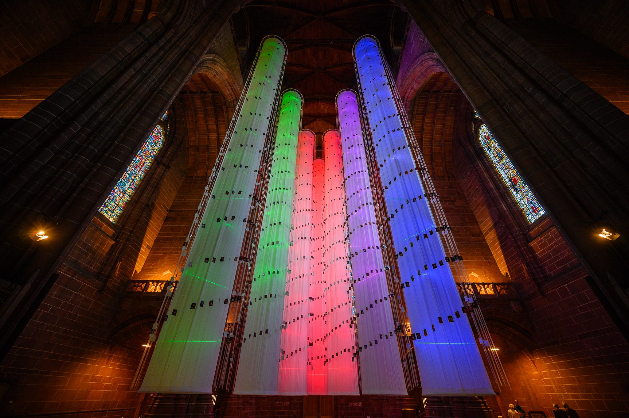 Standing beneath the rainbow columns as the fill the cathedral floor to ceiling. 
