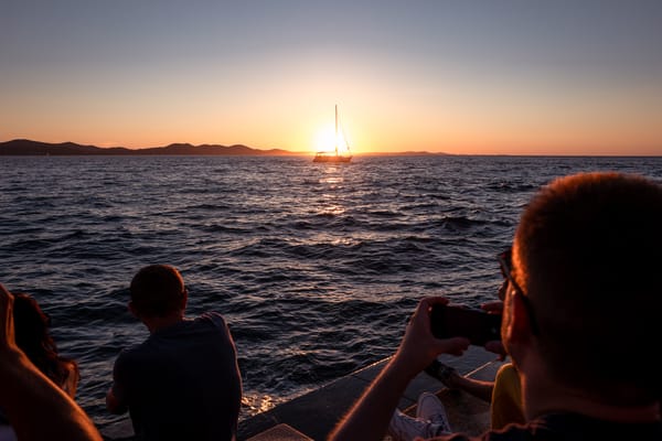 Sunset from Zadar old town looking across the sea.