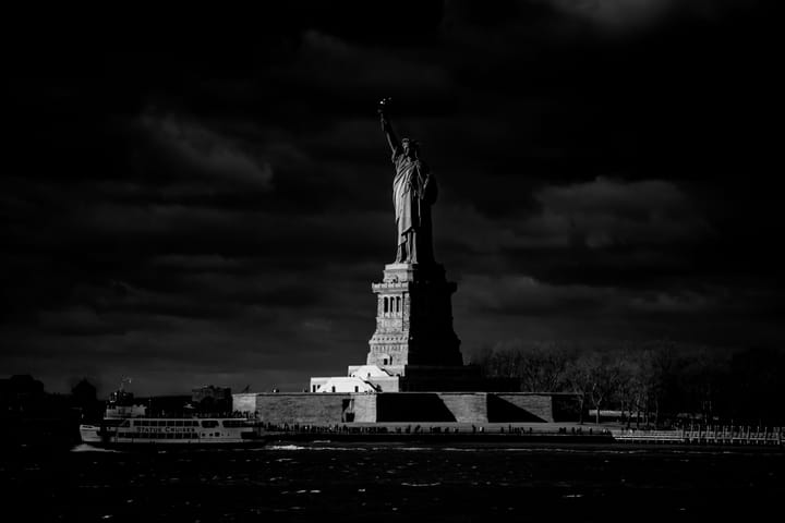 Statue of Liberty on a dark moody day. 