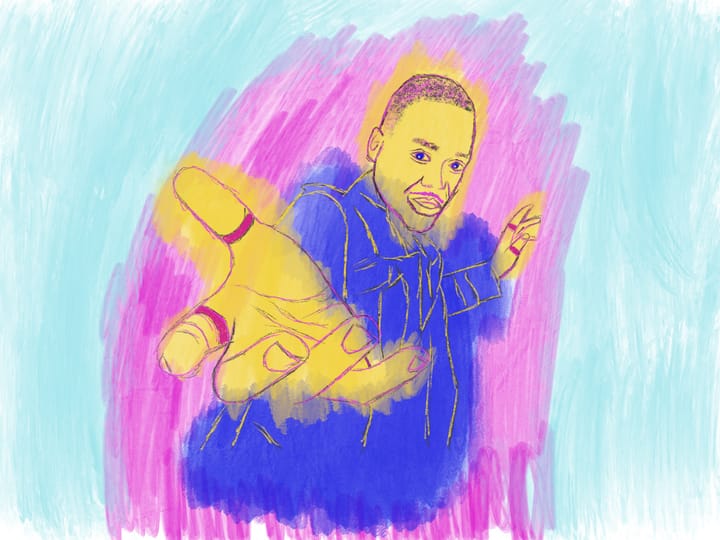 Colourful sketch of Ncuti Gatwa as The Doctor.