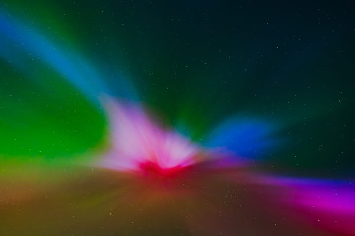 Rainbow aurora overhead