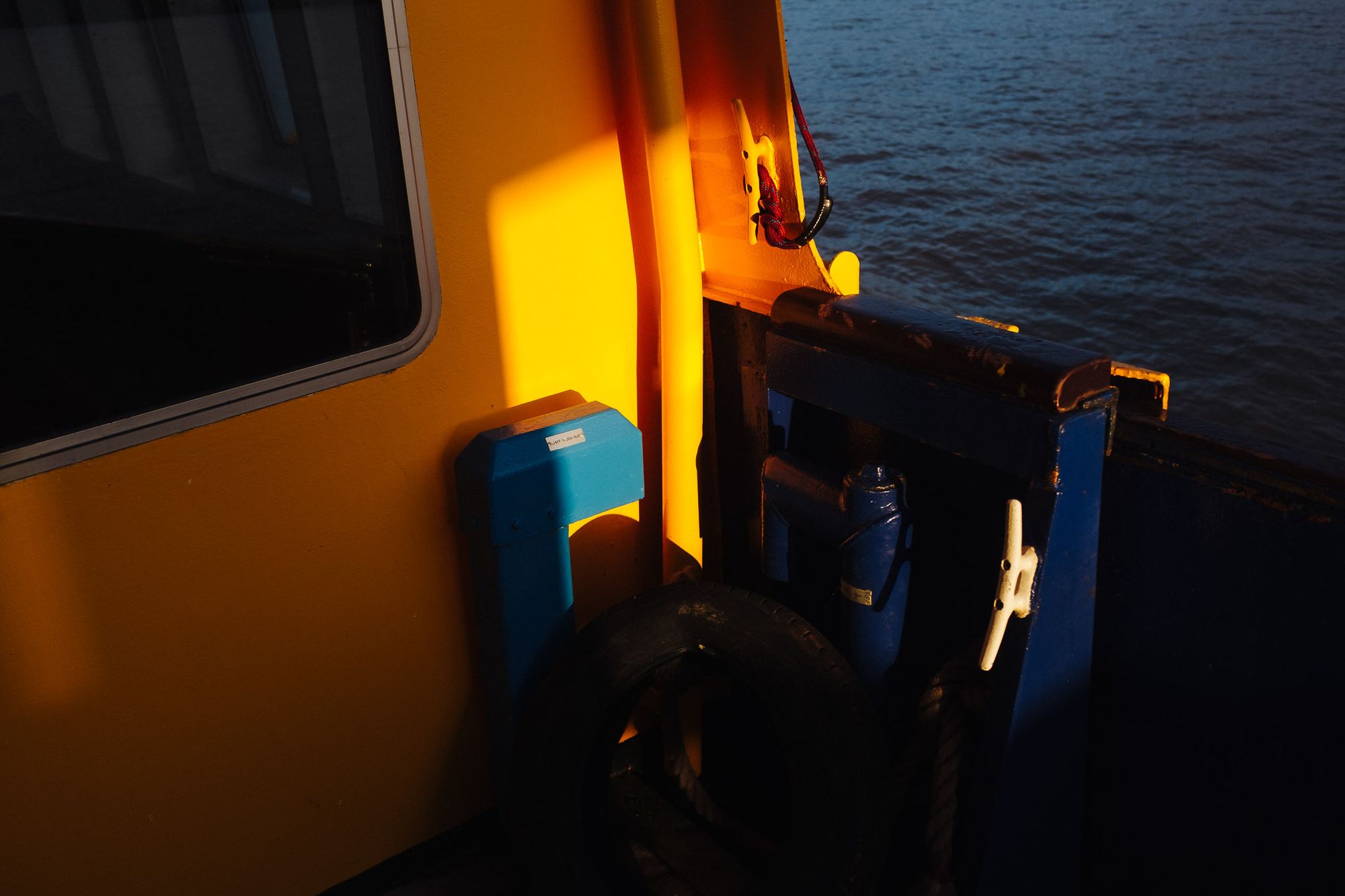 A colourful abstract photo of a ferry wall.
